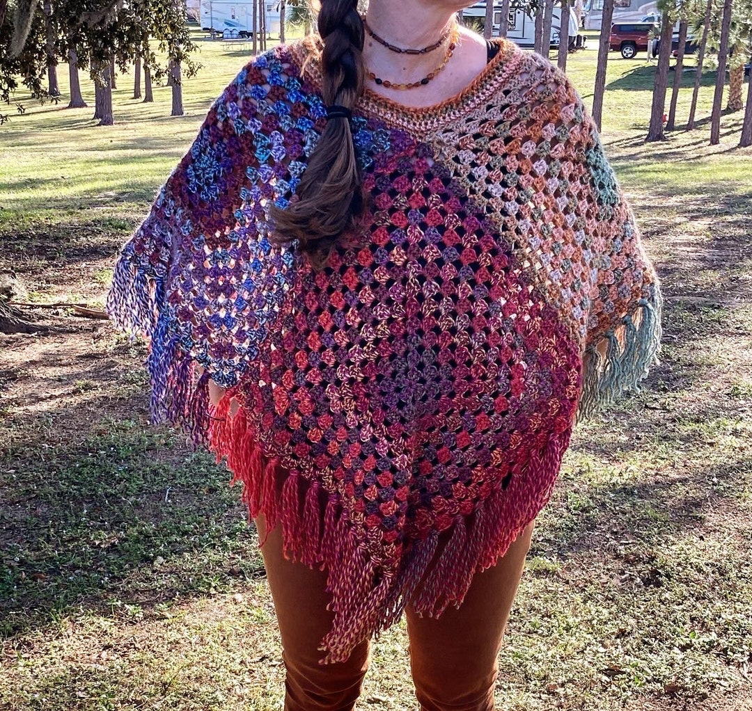 【D&G】Granny square/WOOL crochet Poncho Crochet Granny Square Poncho - Etsy