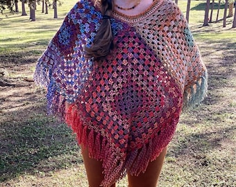 Crochet Granny Square Poncho - Etsy