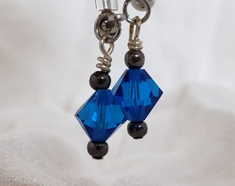 Blue Swarovski Crystal Beaded Earrings