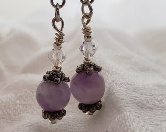 Amethyst & Clear Swarovski Crystal Beaded Earrings