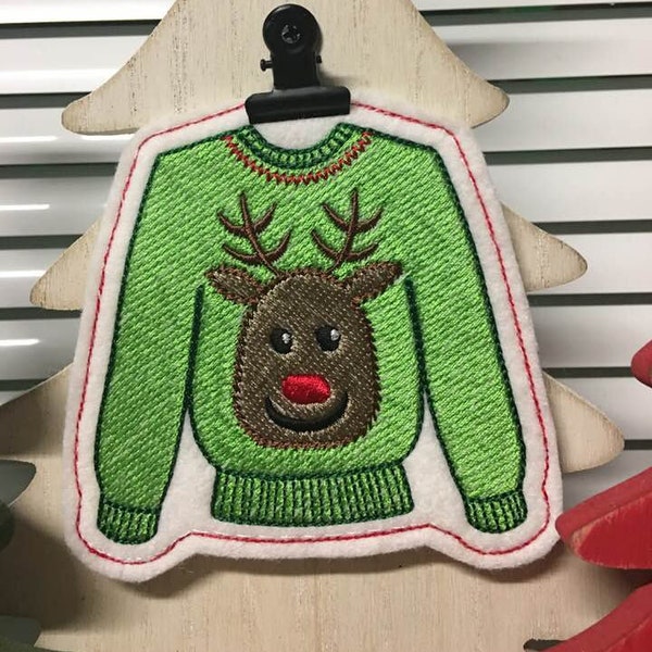 Cute UGLY SWEATER Felt Christmas Ornament Design for Machine Embroidery 4x4" hoop