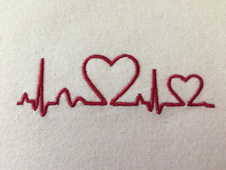 Double Heartbeat Design for Machine Embroidery 5x7 and Etsy