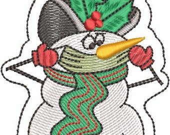 2021 MASKED SNOWMAN Ornament Design for Machine Embroidery 4x4 hoop