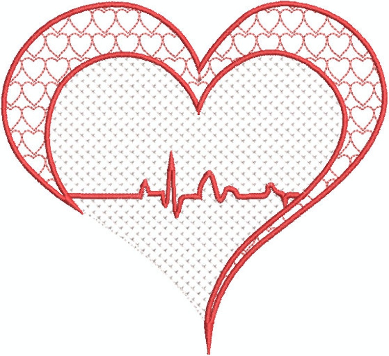 Heartbeat heart design for machine embroidery in 2 styles  etsy