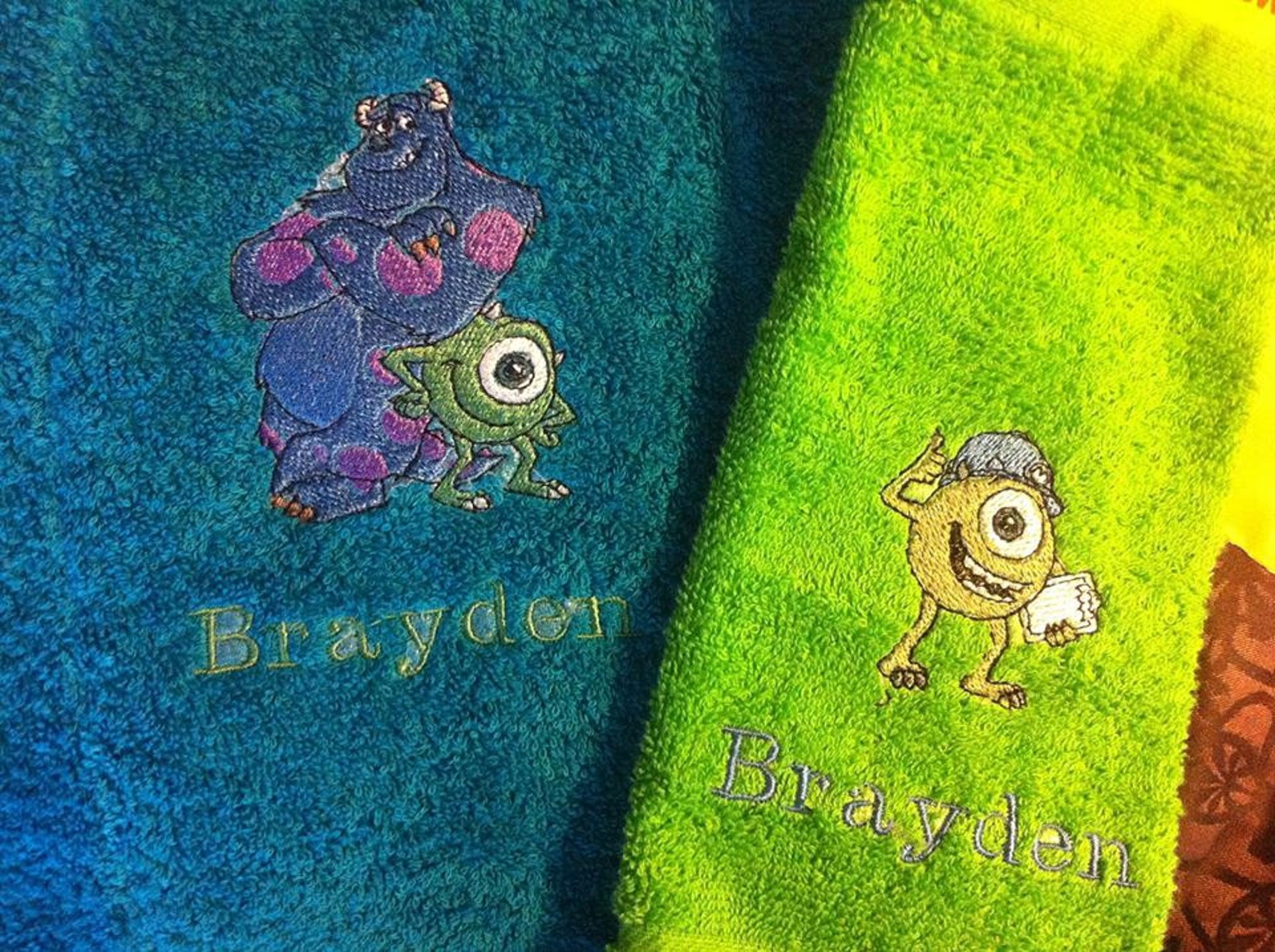 Towel Set Personalized Embroidered Monsters Inc. Custom Design Etsy