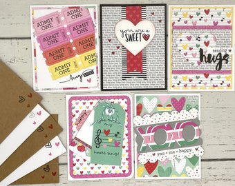 Valentines Card Set #3- 5 Handmade Love Cards- Set of Valentines Cards- Variety Pack