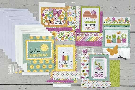 All Occasions Card Making Kit- 6 Card DIY Kit- All Ages Card Kit- Make your own Cards! Doodlebug Butterfly Kisses Collection #2