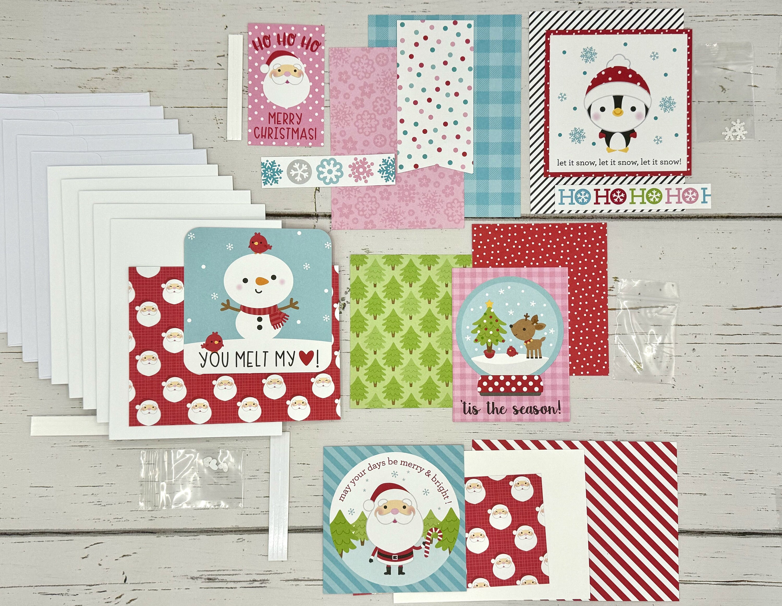 Christmas Card Making Kit- 5 Card Variety Pack DIY Kit- Make your own Adorable Holiday Cards! Let is Snow Collection #2