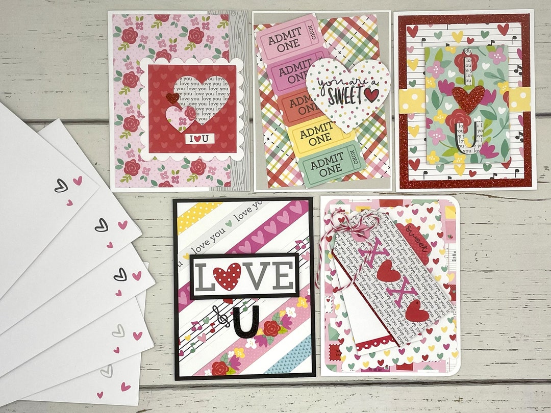 Valentines Card Set 1 5 Handmade Love Cards Set of Valentines Cards