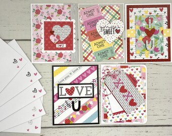 Valentines Card Set #1- 5 Handmade Love Cards- Set of Valentines Cards- Variety Pack