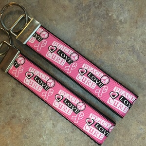 Pink Peace~Love~Cure Awareness Ribbon Wristlet