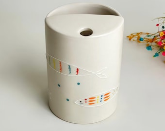 Cute Colorful Fish Travel Mug,Sardine Handmade Pottery Mug, To Go Ceramic Tumbler, Hand-painted Sip Mug,Coffee Cup Sip Mug,Birthday Gift