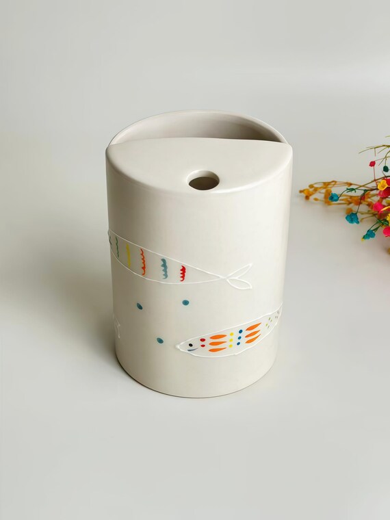 Cute Colorful Fish Travel Mug,Sardine Handmade Pottery Mug, To Go Ceramic Tumbler, Hand-painted Sip Mug,Coffee Cup Sip Mug,Birthday Gift