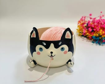Custom Dog Ceramic Yarn Bowl: Handmade Pottery Knitting Bowl