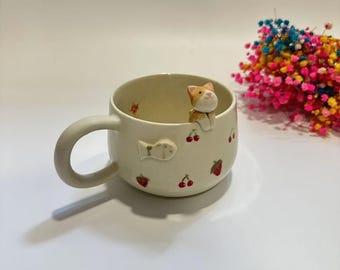 Personalized Strawberry Cherry Pet Handmade Ceramic Mug/Custom Pet Memorial Gift,Custom Pet Ceramic Mug,Gift For Dog Owner,Birthday Gift
