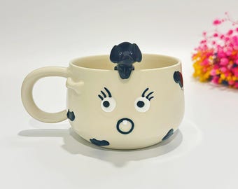 Custom Pet Portrait Mug: Handmade Ceramic Dog Memorial Gift