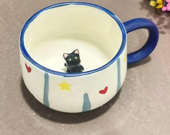 Custom Black Cat Ceramic Mug: Handmade Pet Memorial Gift