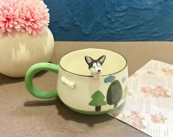 Custom Cute Pet Handmade Ceramic Mug/Custom Pet Memorial Gift,Custom Cat Ceramic Mug,Gift For Dog Owner,Pet Figure Mug,Birthday Gift,400ML