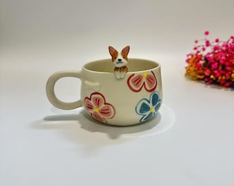 Tazza in ceramica fatta a mano con margherite colorate personalizzate/Regalo commemorativo con margherite personalizzate, tazza in ceramica per cani personalizzata, regalo per il proprietario di un cane, regalo di compleanno, 400 ml