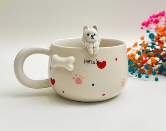 Taza de cerámica personalizada con huella de pata, hecha a mano, para mascotas / Regalo conmemorativo personalizado para mascotas, taza de cerámica personalizada para perros, regalo para dueños de perros, regalo de cumpleaños, 400 ml