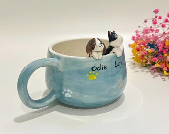 Custom Colorful Paw Print Pet Handmade Ceramic Mug/Custom Pet Memorial Gift,Custom Dog Ceramic Mug,Gift For Dog Owner,Birthday Gift,400ML