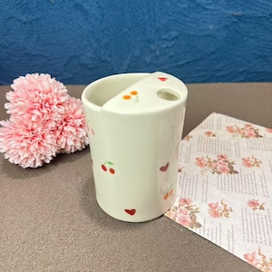 Colorful Cherry Love Travel Mug, Handmade Pottery Mug, To Go Ceramic Tumbler, Hand-painted Sip Mug,Coffee Cup Sip Mug,Birthday Gift