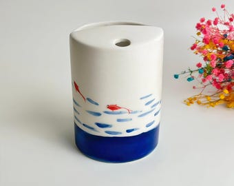 Hand Painted Cute Koi Fish Travel Mug, Handmade Pottery Mug,To Go Ceramic Tumbler,Hand-painted Sip Mug,Coffee Cup Sip Mug,Birthday Gift,Gift