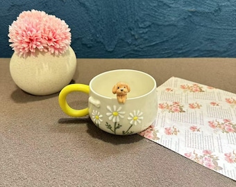 Custom Cute Flowers Pet Handmade Ceramic Mug/Custom Flowers Pet Memorial Gift,Custom Dog Ceramic Mug,Gift For Dog Owner,Birthday Gift,400ML