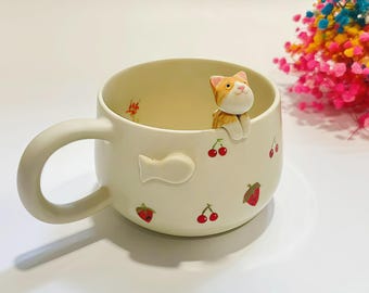 Personalisierte Erdbeerkirsche Haustier handgemachte Keramikbecher / benutzerdefinierte Haustier-Memorial-Geschenk, benutzerdefinierte Haustier-Keramikbecher, Geschenk für Hundebesitzer, Geburtstagsgeschenk