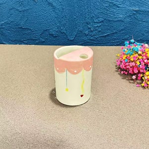 Pre order: Cute Love Ceramic Travel Mug, Handmade Pottery Mug, To Go Ceramic Tumbler, Hand-painted Sip Mug,Coffee Cup Sip Mug,Birthday Gift