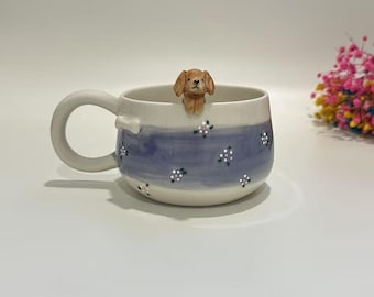 Tazza in ceramica fatta a mano con margherita bianca personalizzata per animali domestici/Regalo commemorativo per animali domestici con fiori personalizzati, tazza in ceramica personalizzata per cani, regalo per il proprietario di cani, regalo di compleanno, 400 ml