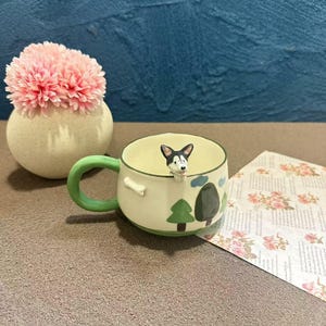 Custom Cute Pet Handmade Ceramic Mug/Custom Pet Memorial Gift,Custom Cat Ceramic Mug,Gift For Dog Owner,Pet Figure Mug,Birthday Gift,400ML