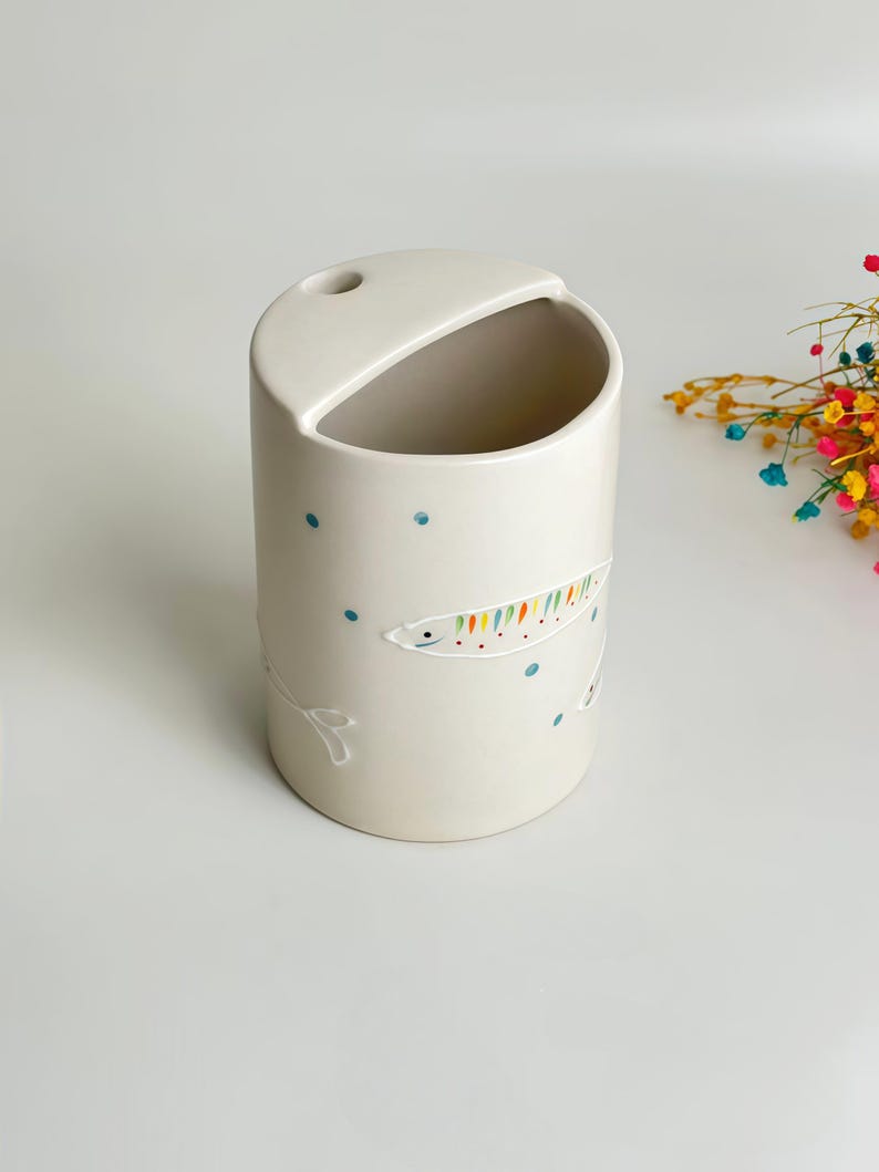 Cute Colorful Fish Travel Mug,Sardine Handmade Pottery Mug, To Go Ceramic Tumbler, Hand-painted Sip Mug,Coffee Cup Sip Mug,Birthday Gift image 6