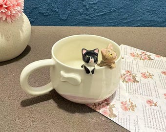 Custom Cute Pet Handmade Ceramic Mug/Custom Pet Memorial Gift,Custom Cat Ceramic Mug,Gift For Dog Owner,Pet Figure Mug,Birthday Gift,400ML