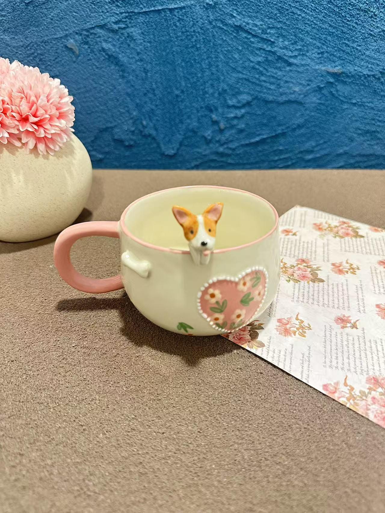 Custom Cute Pink Tulip Pet Handmade Ceramic Mug/Custom Flowers Pet Memorial Gift,Custom Cat Ceramic Mug,Gift For Dog Owner,Birthday Gift