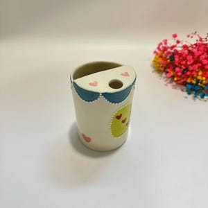 Cute Love Travel Mug, Handmade Pottery Mug, To Go Ceramic Tumbler, Hand-painted Sip Mug,Coffee Cup Sip Mug,Birthday Gift,Gift For Her