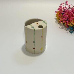 Hand Painted Cute Line Love Ceramic Travel Mug,To Go Ceramic Tumbler, Hand-painted Sip Mug,Coffee Cup Sip Mug,Love Pottery Mug,Birthday Gift