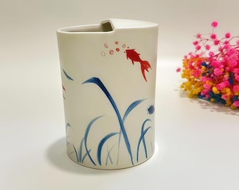 Hand Painted Koi Fish Travel Mug, Handmade Pottery Mug, To Go Ceramic Tumbler, Hand-painted Sip Mug,Coffee Cup Sip Mug,Birthday Gift,Gifts