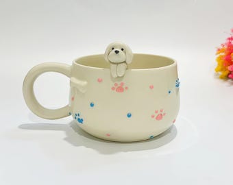 Custom Colorful Paw Print Pet Handmade Ceramic Mug/Custom Pet Memorial Gift,Custom Cat Ceramic Mug,Gift For Dog Owner,Birthday Gift