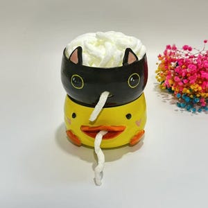 Pre-order Cute Handmade Yellow Duck Black Cat Ceramic Yarn Bowl,Pottery Knitting Bowl,Unique Birthday Gift,Animal Art Gift,Gift for Her,Gift