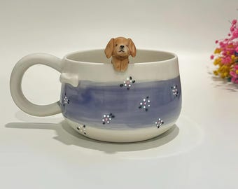 Taza de cerámica personalizada con margaritas blancas para mascotas, hecha a mano, regalo conmemorativo con flores personalizadas, taza de cerámica personalizada para perro, regalo para dueño de perro, regalo de cumpleaños, 400 ml
