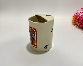 Taza de viaje de cerámica con diseño de cactus, taza de cerámica hecha a mano, vaso de cerámica para llevar, taza para beber pintada a mano, taza de café, regalo de cumpleaños, regalos