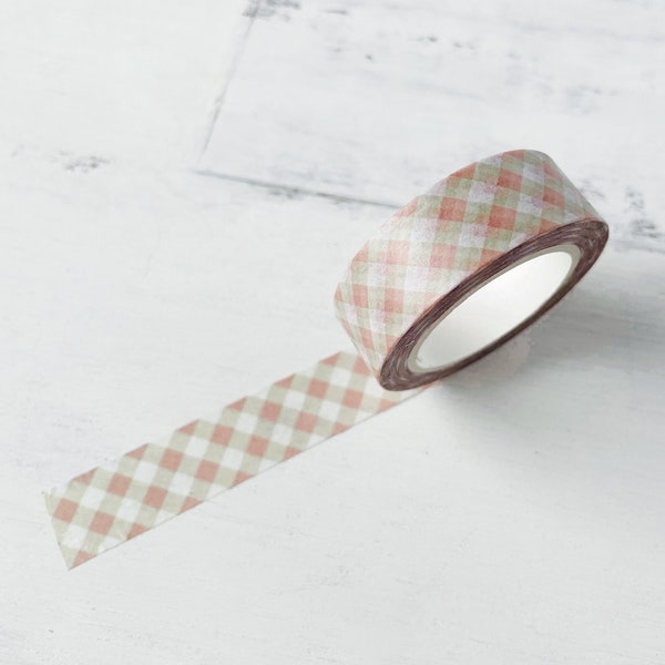 Gingham Washi Tape • 15mm Taupe Mauve Decorative Paper Tape