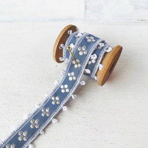 Vintage Schweizer Taft Picot Borte • Französisches blaues oder rotes Jacquardband • Wird als lose Ware verkauft