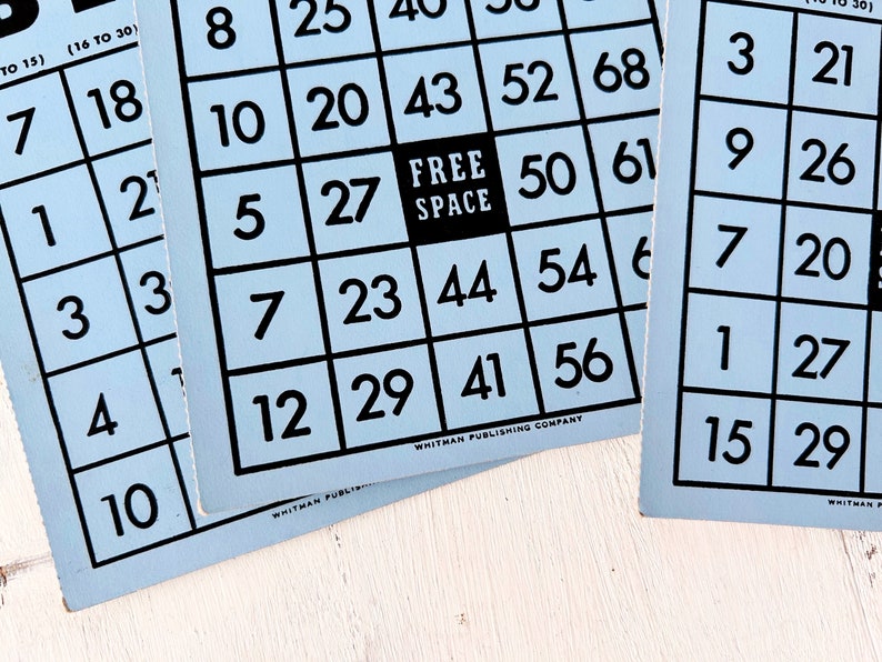 Vintage Bingo Cards • Set of 5 Light Blue Game Cards - Etsy