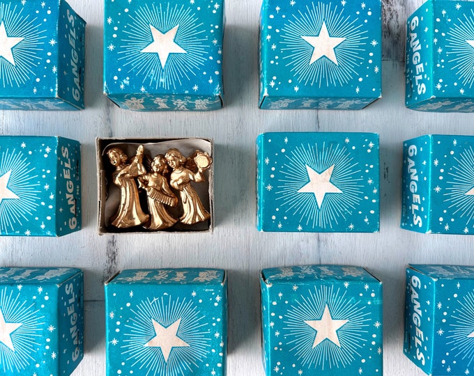 Vintage Miniature Gold Angels Set of 6 Plastic Christmas Figurines in