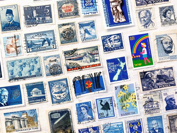 Vintage Postage Stamps Shades of Blue Set of 30 Postal - Etsy