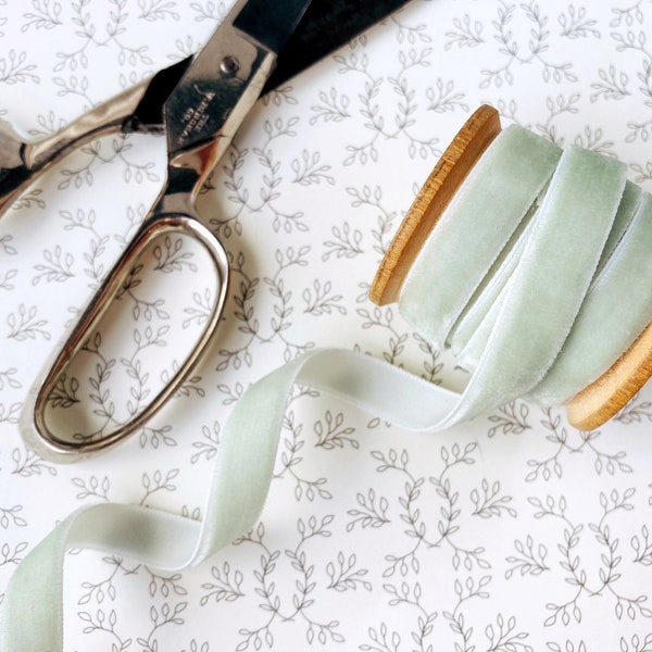 Pale Green Velvet Ribbon • Celadon Mint 3 Widths Available • By the Yard