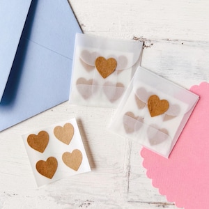 Mini adesivos de coração de papel kraft • Conjunto de 20 • Selos de carta de artesanato de dia dos namorados