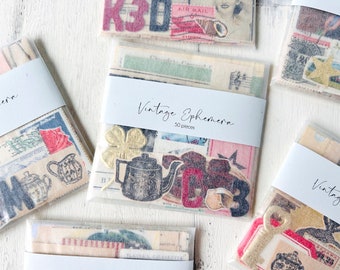 Mini Vintage Ephemera Scrap Packs • 50 Pieces • Found Paper for Collage Junk Journaling Mixed Media